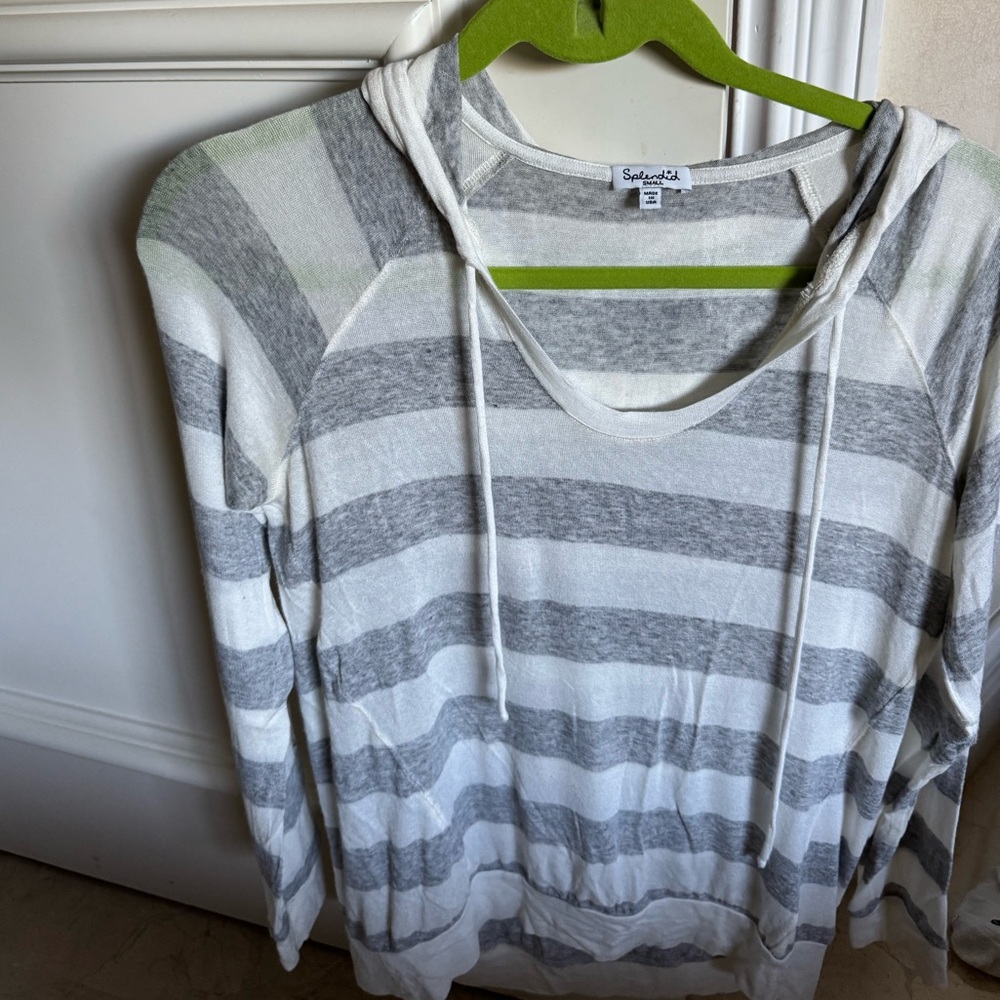 Splendid Very Soft Striped Hoodie in Gray and White